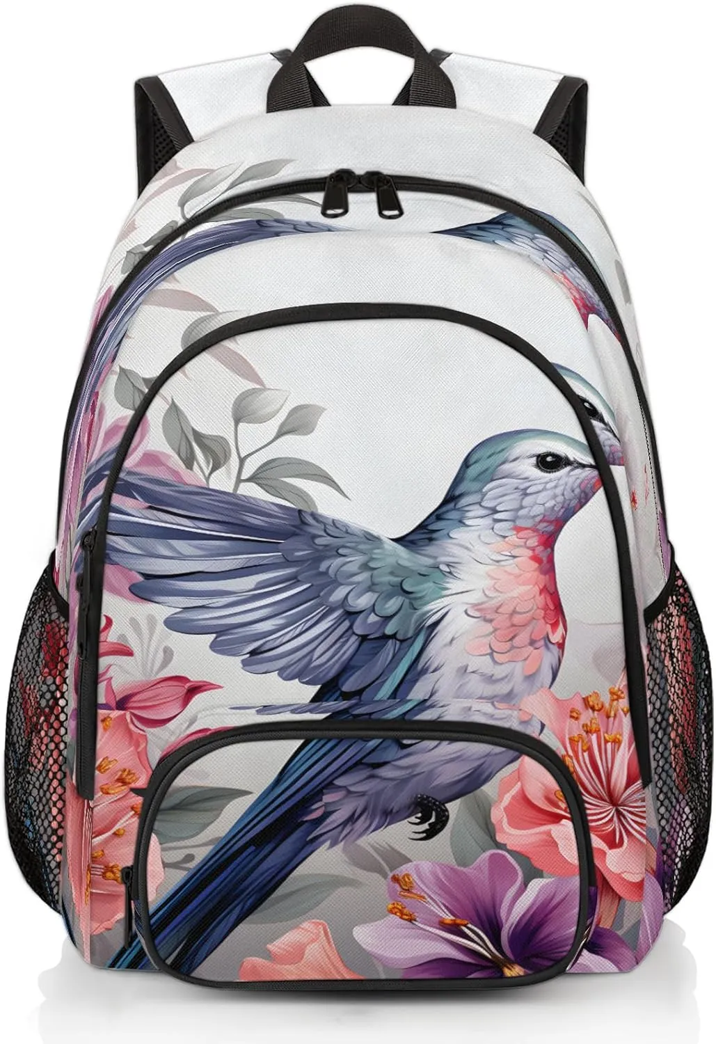 Hummingbird Flowers Carry on Travel Backpack for Women Men Water resistant Lightweight Rucksack Backpack for Weekender Casual Work Hiking Spring Floral Birds