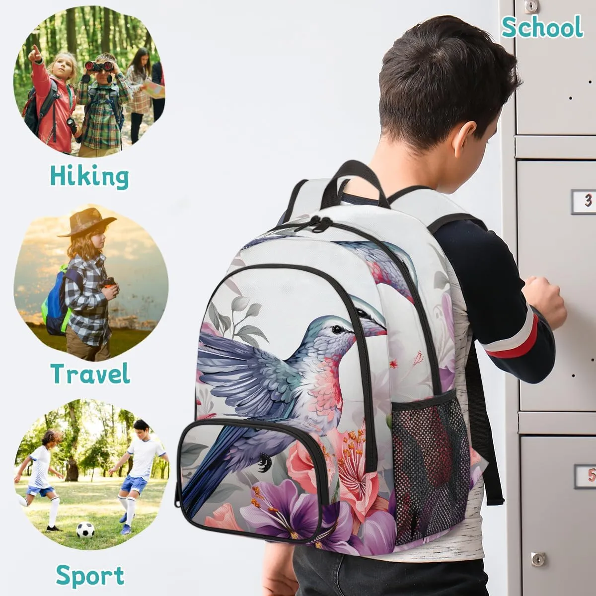 Hummingbird Flowers Carry on Travel Backpack for Women Men Water resistant Lightweight Rucksack Backpack for Weekender Casual Work Hiking Spring Floral Birds