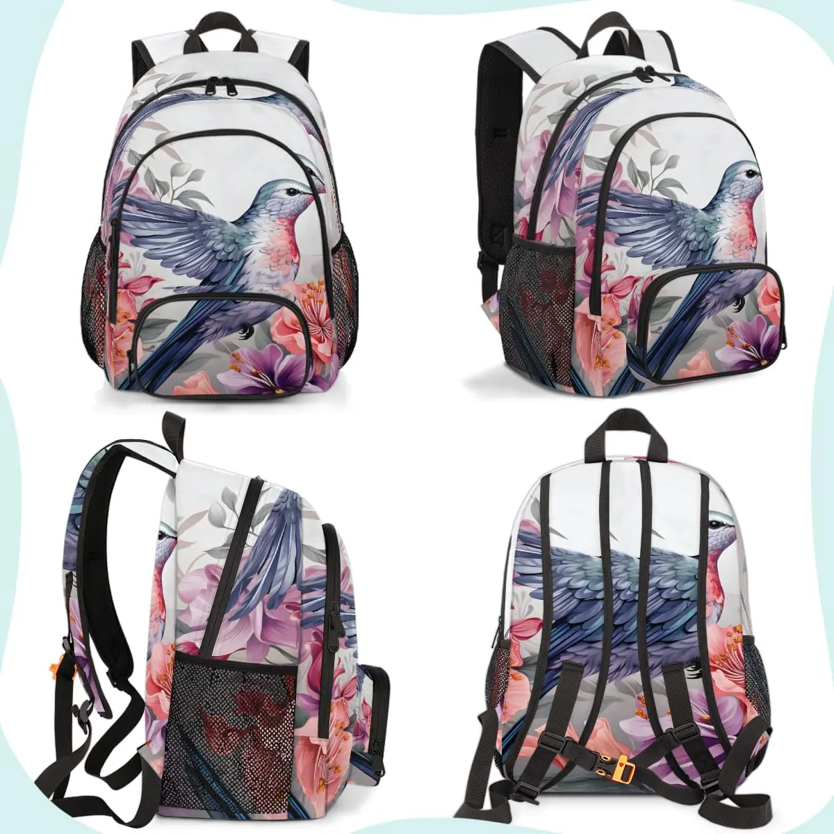 Hummingbird Flowers Carry on Travel Backpack for Women Men Water resistant Lightweight Rucksack Backpack for Weekender Casual Work Hiking Spring Floral Birds