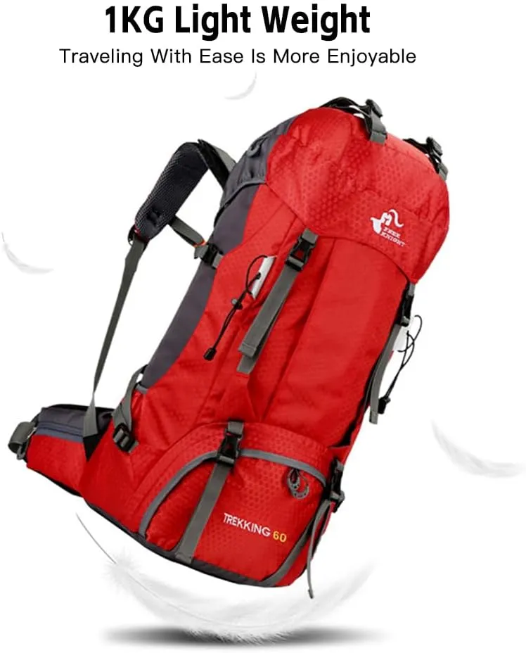 HXBER 60L Hiking Backpack Water-Resistant Climbing Camping Backpack Travel Daypack with Rain Cover