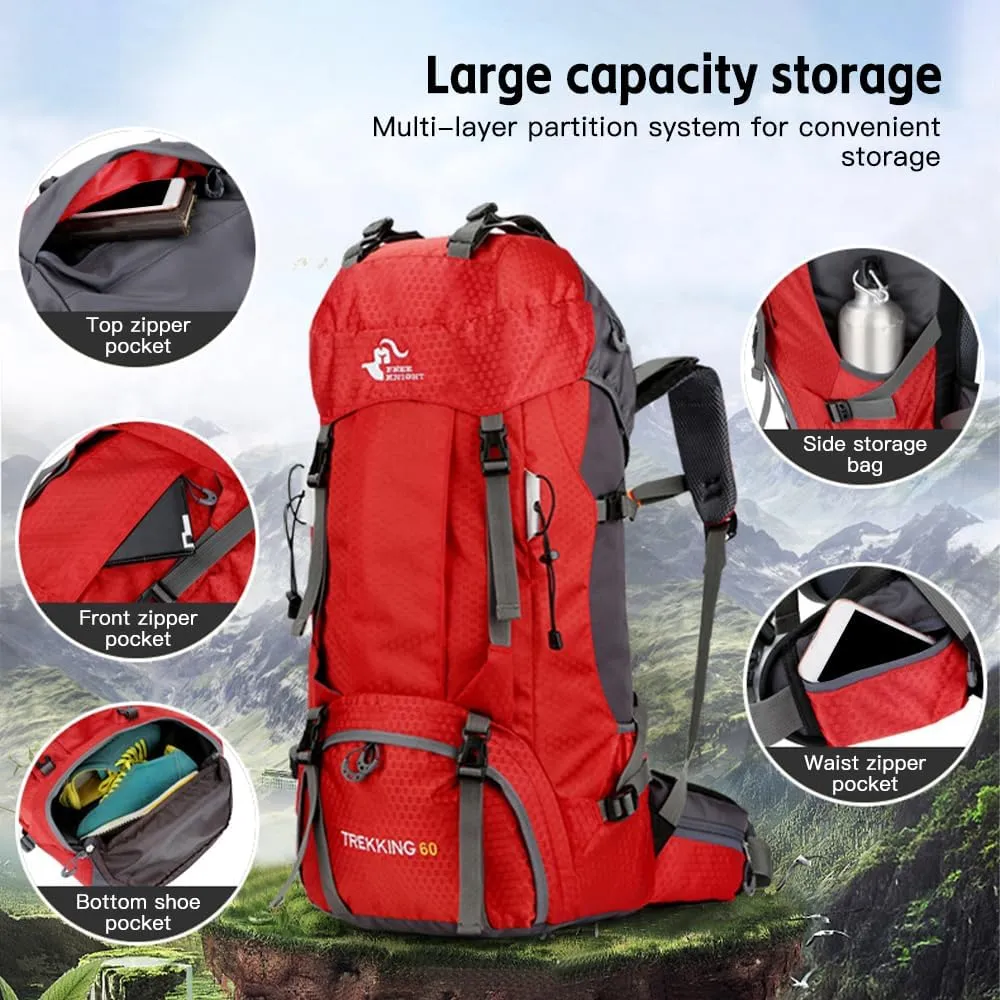 HXBER 60L Hiking Backpack Water-Resistant Climbing Camping Backpack Travel Daypack with Rain Cover