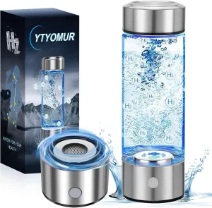 Hydrogen Water Bottle, Hydrogen-Rich Water Generator Bottles -Upgraded SPE/PEM Technology, Portable Rechargeable Hydrogenated Water Glass Bottle (Suitable for Purified & Distilled Water)