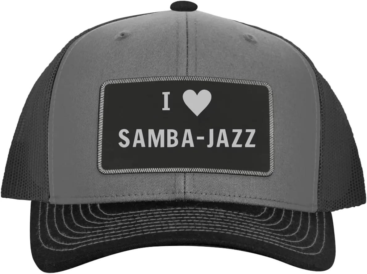 I Heart Love Samba-Jazz - Leather Black Patch Engraved Trucker Hat