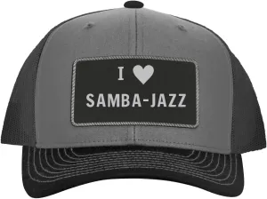 I Heart Love Samba-Jazz - Leather Black Patch Engraved Trucker Hat