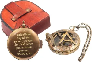 I Will Guide You Sundial Compass Gift with Leather Case Bible Verse Psalms 32:8, Baptism - Graduation - Religious - Keepsake - Communion Gifts, Brown Antique