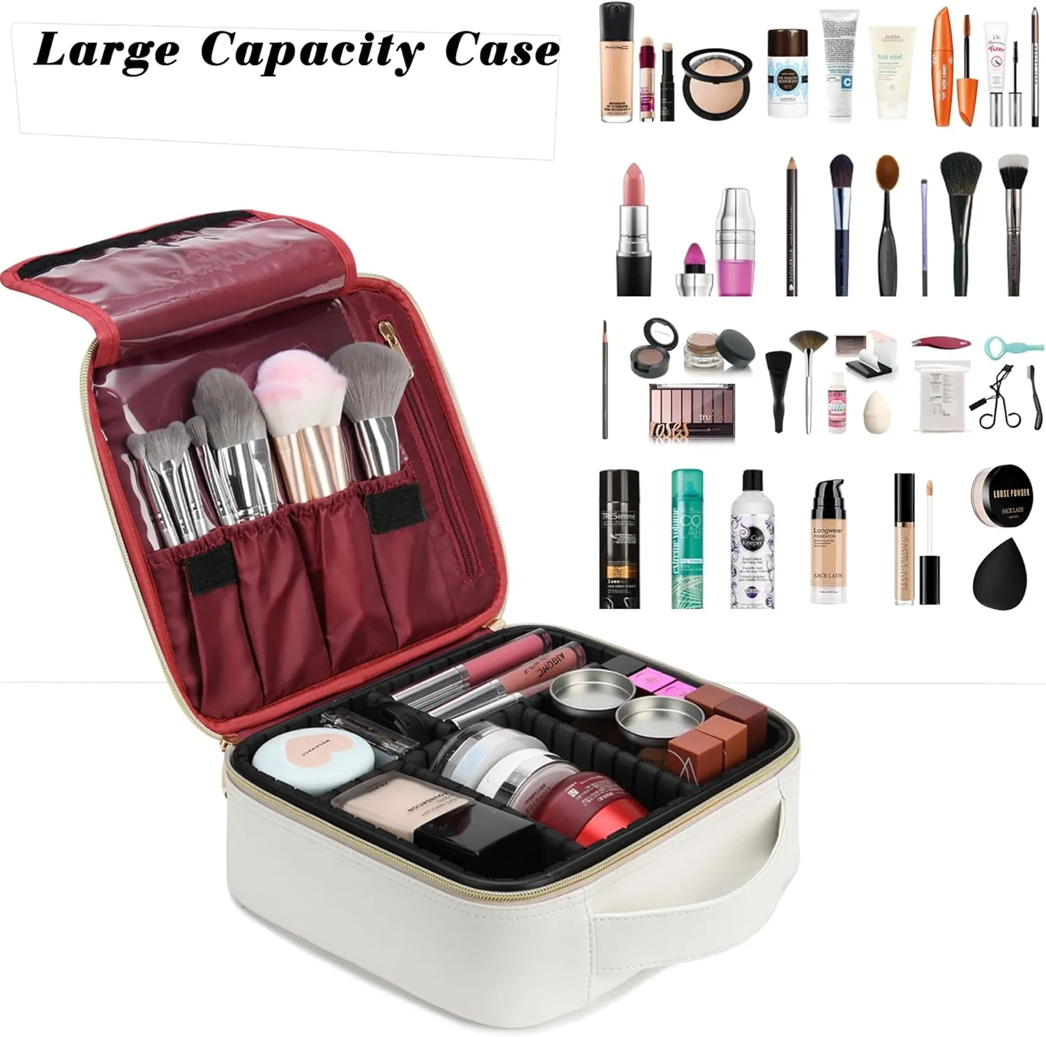 Initials Travel Makeup Train Case Birthday Mothers Day Gifts for Women, Personalized Makeup Cosmetic Case Organizer with Adjustable Dividers, Makeup Organizer Bag for Make up Brushes, Beige, M.