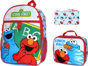 INTIMO Sesame Street ABC Cookie Monster Elmo 3 PC Backpack Lunch Box Pencil Pouch