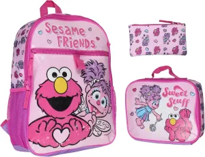 INTIMO Sesame Street Friends Elmo Abby Cadabby 3 PC Backpack Lunch Box Pencil Pouch