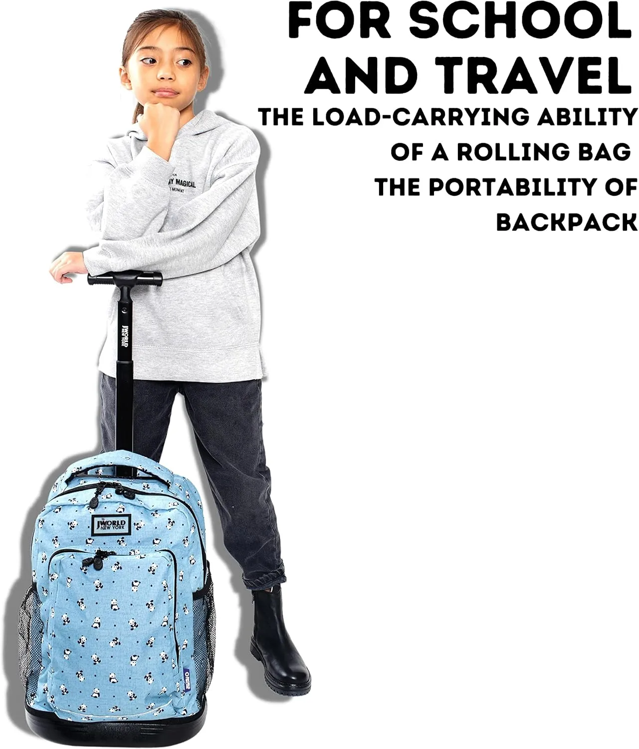 J World New York Kids' Sunny Rolling Backpack Adults, Base Ball, One Size,17 X 11.5X 5.5" (H X W X D)"