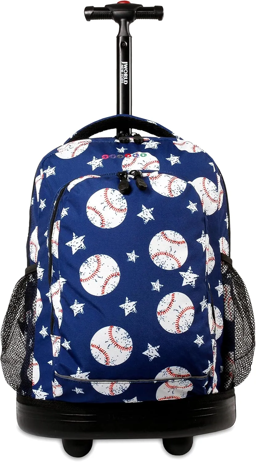 J World New York Kids' Sunny Rolling Backpack Adults, Base Ball, One Size,17 X 11.5X 5.5" (H X W X D)"