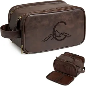 Janhavi Personalized Toiletry Bag for Men, Beach Vacation Travel Essentials, Waterproof Toiletry Bag with Hook, Laser Engraved Initials & Mountain, Birthday Gifts For Him(Dark Brown C)