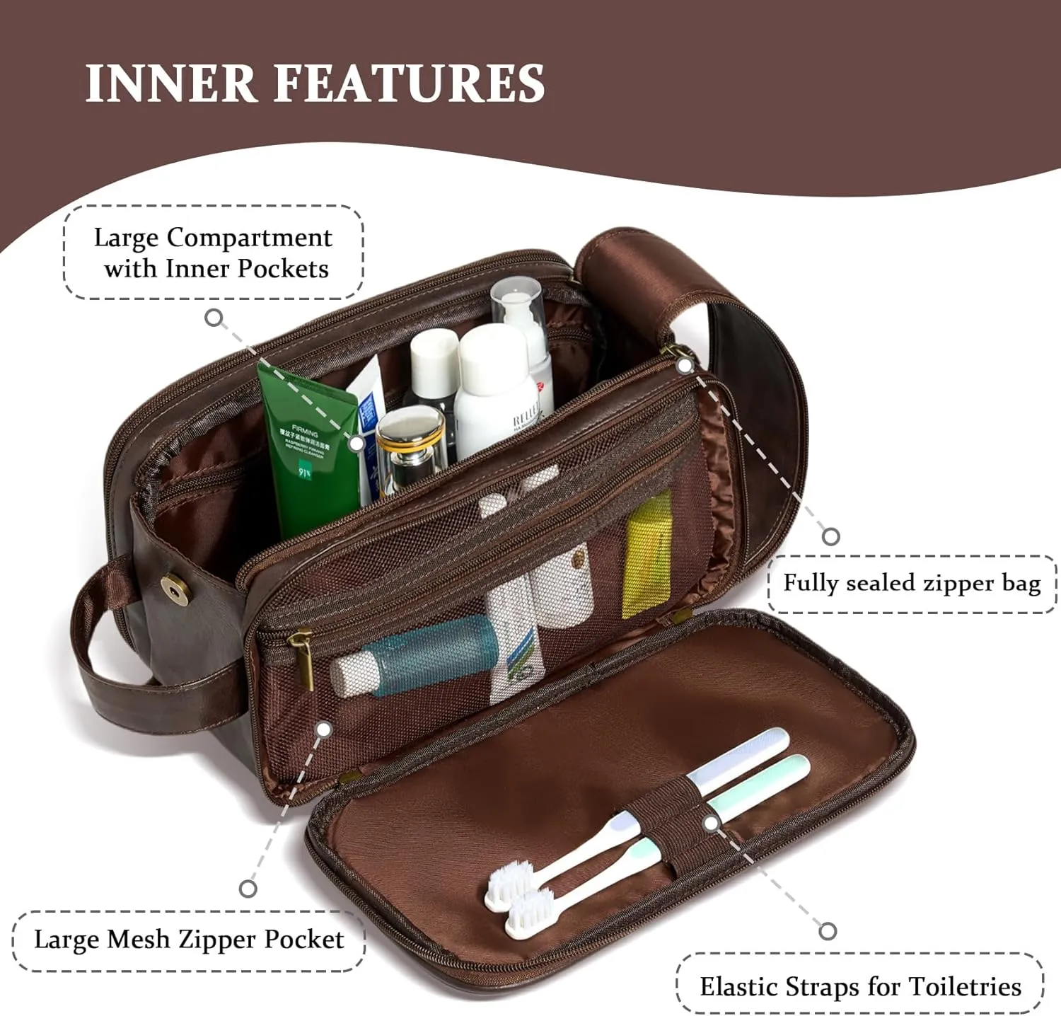 Janhavi Personalized Toiletry Bag for Men, Beach Vacation Travel Essentials, Waterproof Toiletry Bag with Hook, Laser Engraved Initials & Mountain, Birthday Gifts For Him(Dark Brown C)