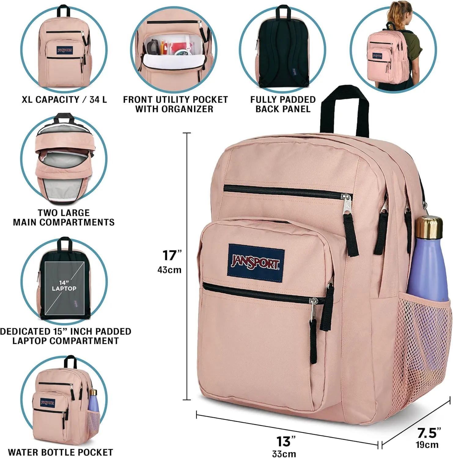 JanSport Laptop Backpack - Computer Bag with 2 Compartments, Ergonomic Shoulder Straps, 15” Laptop Sleeve, Haul Handle - Faded Sage