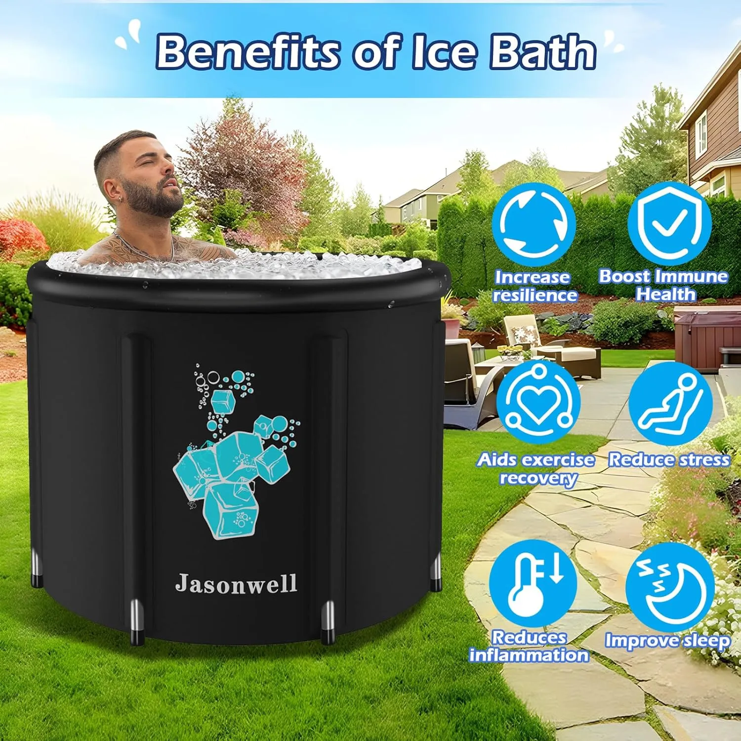 Jasonwell Ice Bath Tub for Athletes - Heavy Duty Cold Water Therapy Plunge Tub Ice Pod for Recovery Portable Ice Barrel Plunge Pool for Outdoor Inflatable Hot Tub Bathtub at Home for Adults