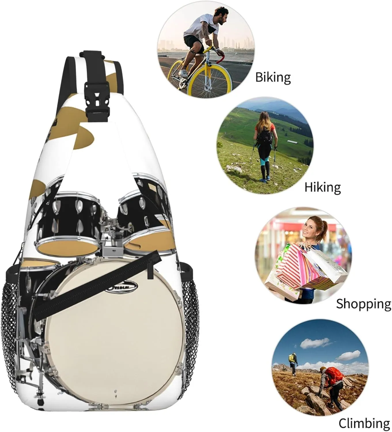 Jazz Drum Print Cross Chest Bag Diagonally - High-Capacity For Short Trips, Work, And Daily Use