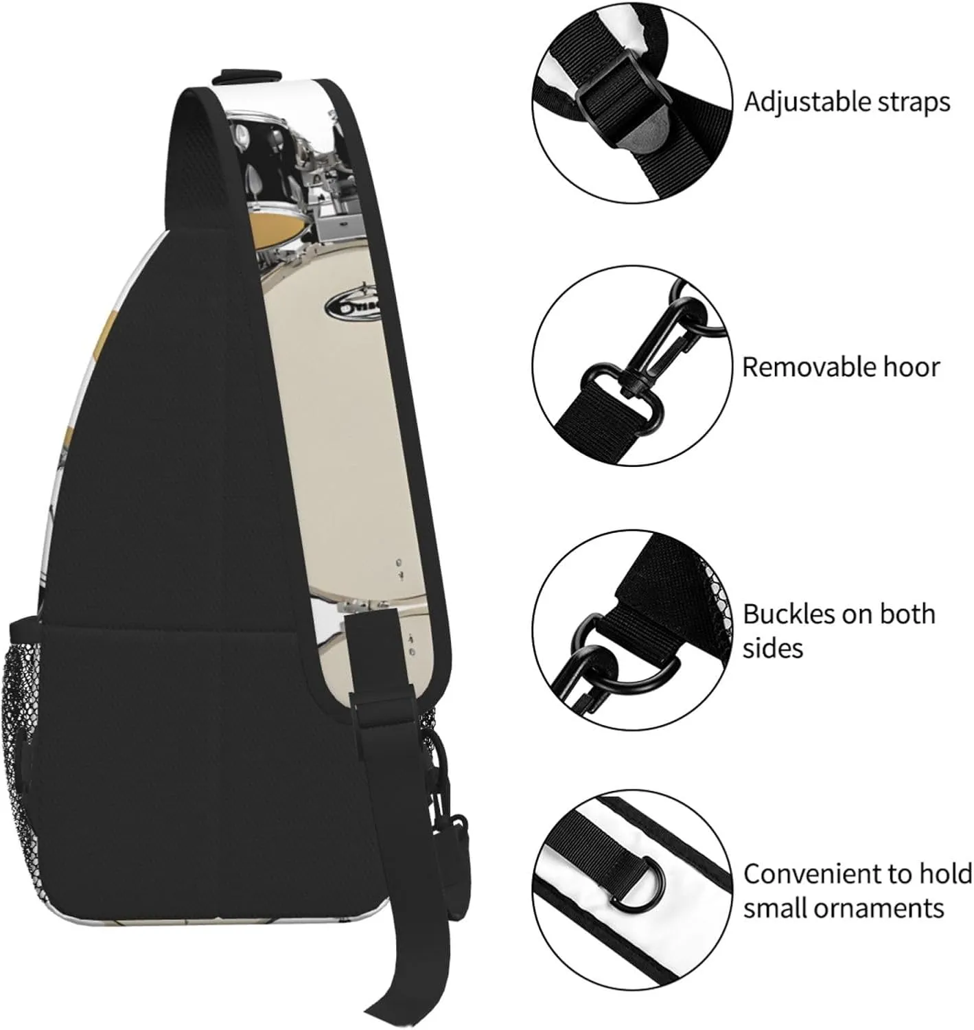 Jazz Drum Print Cross Chest Bag Diagonally - High-Capacity For Short Trips, Work, And Daily Use