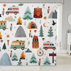 jejeloiu Happy Camping Shower Curtain for Bathroom Decor Boys Girls 72"x72" Outdoor Travel Bath Curtain Travel Bag Tent Compass Print Bathroom Accessories Camping Gifts Waterproof Polyester Fabric