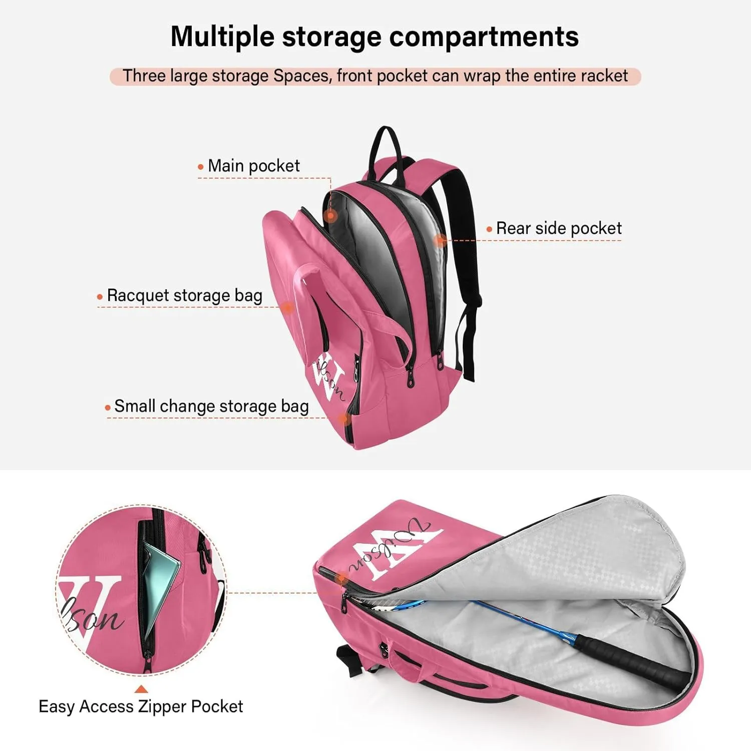 Joko Ivery Custom Tennis Bag Backpack Tennis Racket Bag Pickleball Bag Backpack Fits Badminton Paddles Sport Accessories
