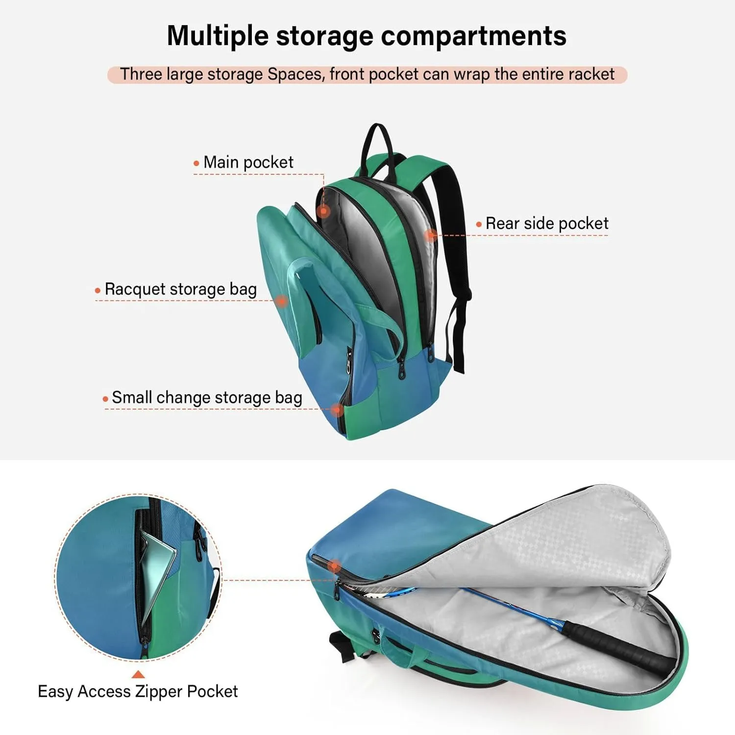 Joko Ivery Gradient Tennis Bag Backpack Tennis Bags Pickleball Bag Fits Badminton Paddles Backpack Tennis Racket Bag