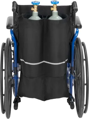 JOYTUTUS Dual Oxygen Tank Holder for Wheelchair, Portable D & E Cylinder Transport Bag, Oxygen Cylinder Bag with Storage Pocket and Adjustable Straps, Fit for Walker, Rollator, Scooter