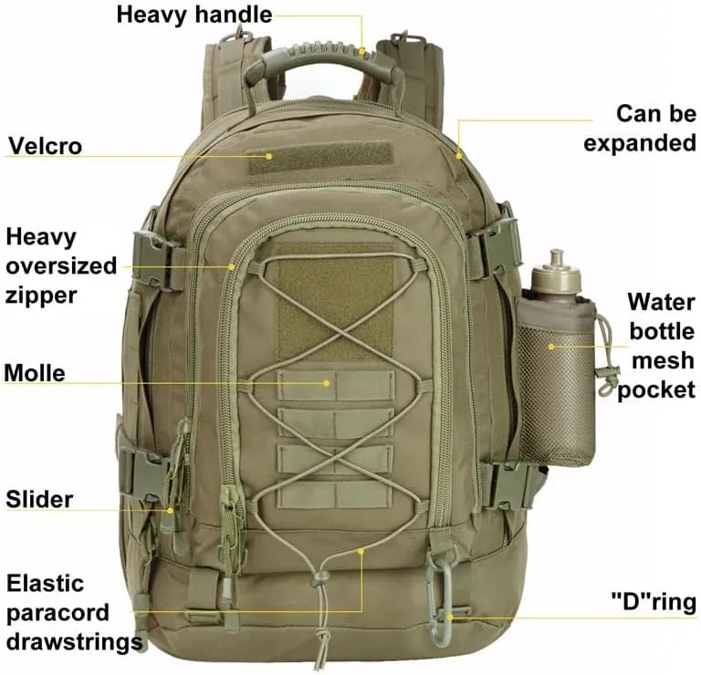 Jungle Leopard 60L Backpack for Men Large Military Backpack Tactical Travel Backpack for Work Camping Hunting Hiking (Color : BP-ZY74-BK)