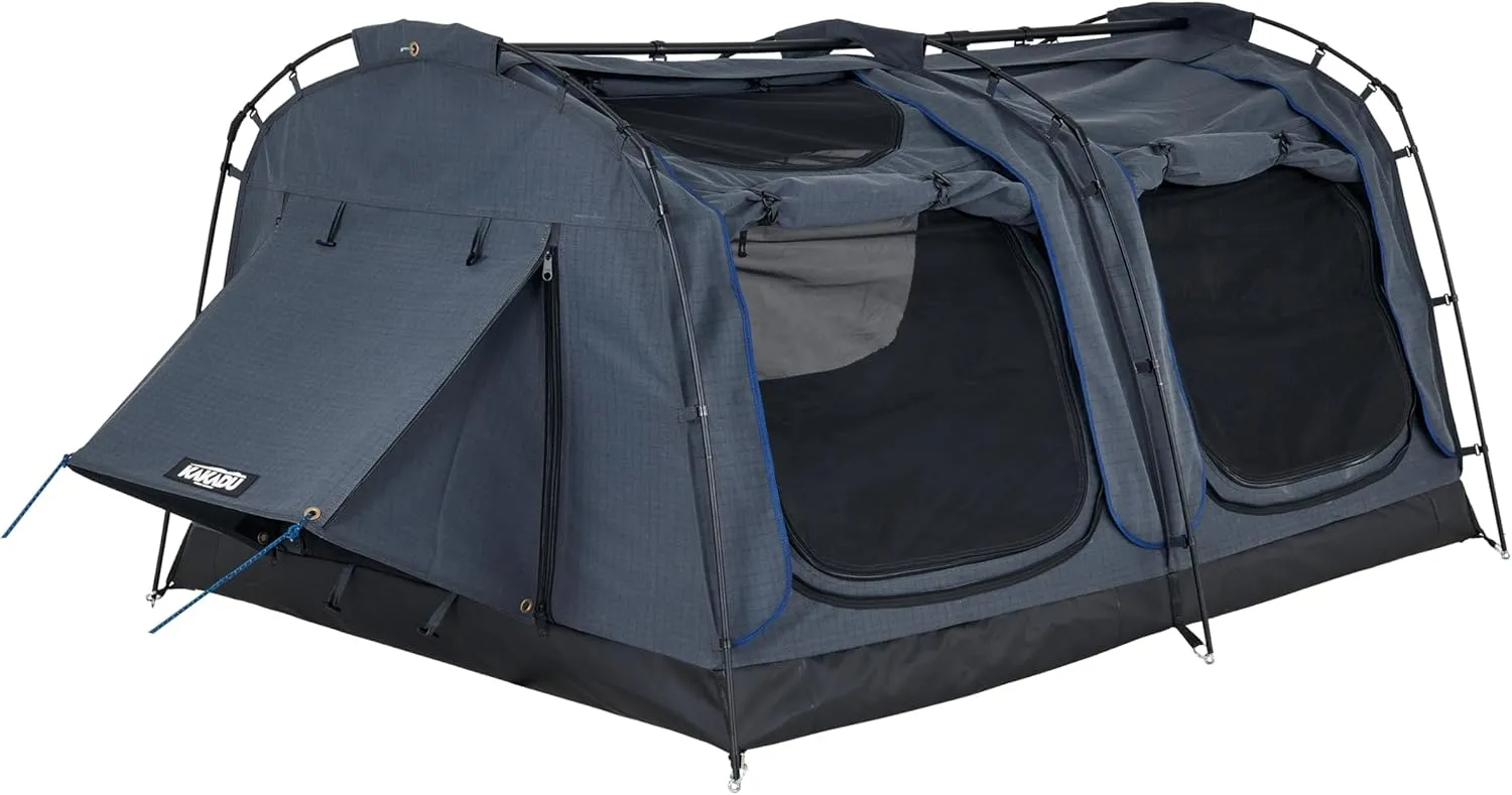 Kakadu Canvas Swag Tent, 2 Person, Australian Polycotton Camping Ground Tent, All Seasons, Waterproof, with 2.75” Foam Mattress, LED Lighting, Carry Bag