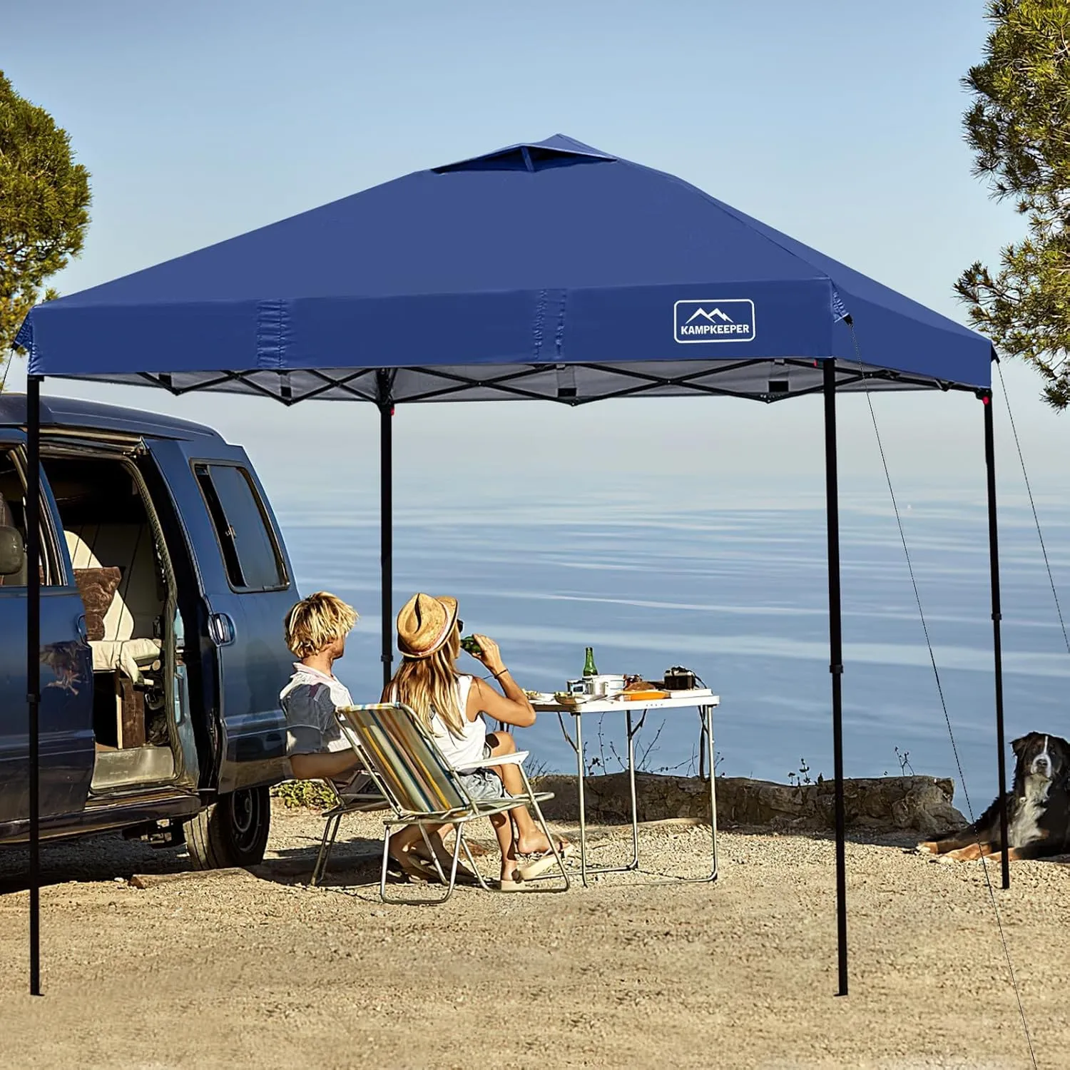 KAMPKEEPER One Person Setup 10x10 Pop up Canopy Tent, Instant Portable Canopy, One Push Outdoor Canopy with 3 Adjustable Heights, Wheeled Carry Bag, Bonus 8 Stakes and 4 Ropes(Navy)