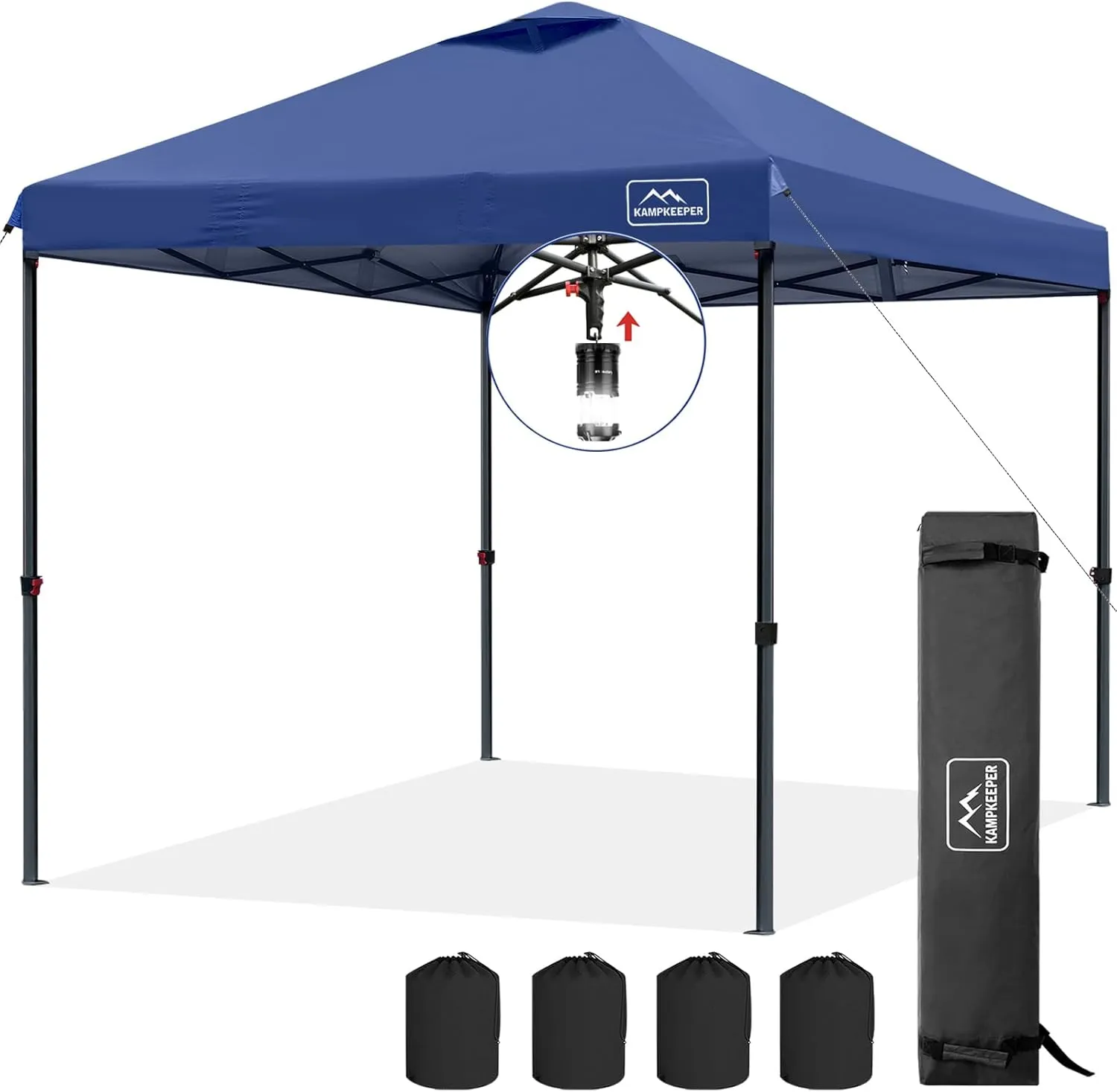 KAMPKEEPER One Person Setup 10x10 Pop up Canopy Tent, Instant Portable Canopy, One Push Outdoor Canopy with 3 Adjustable Heights, Wheeled Carry Bag, Bonus 8 Stakes and 4 Ropes(Navy)