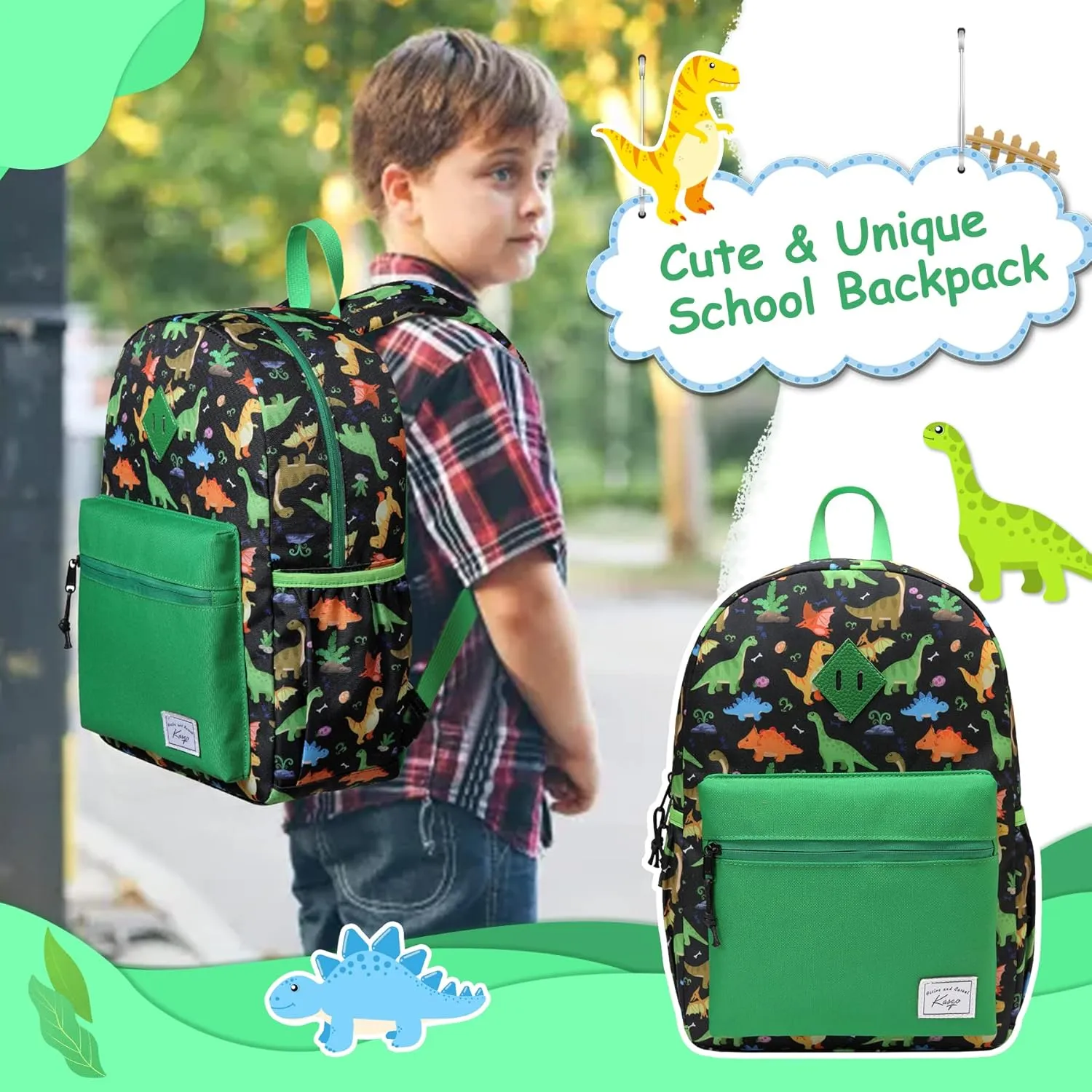 Kasqo Kids Backpack, Water Resistant Lightweight Preschool Toddler Bookbag with Chest Strap for Boys and Girls