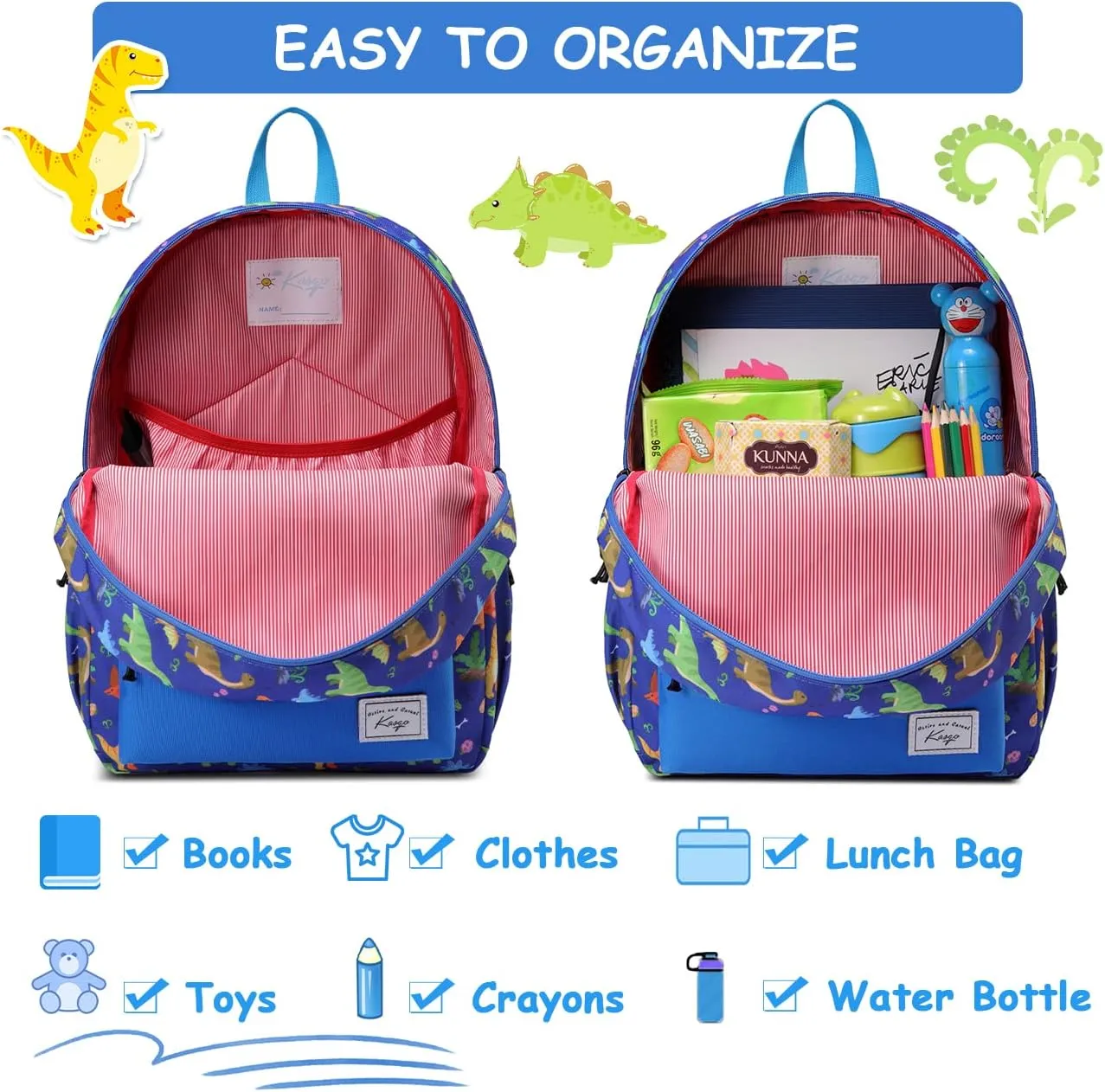 Kasqo Kids Backpack, Water Resistant Lightweight Preschool Toddler Bookbag with Chest Strap for Boys and Girls
