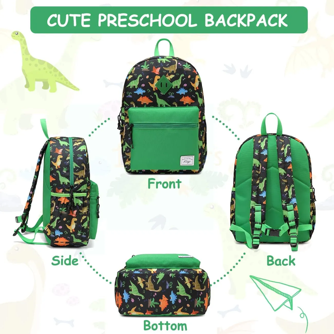 Kasqo Kids Backpack, Water Resistant Lightweight Preschool Toddler Bookbag with Chest Strap for Boys and Girls