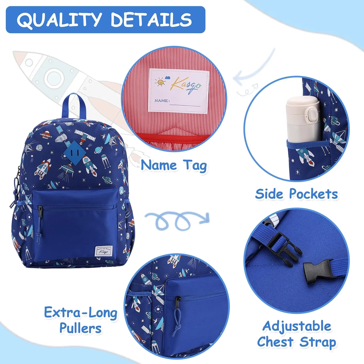 Kasqo Kids Backpack, Water Resistant Lightweight Preschool Toddler Bookbag with Chest Strap for Boys and Girls