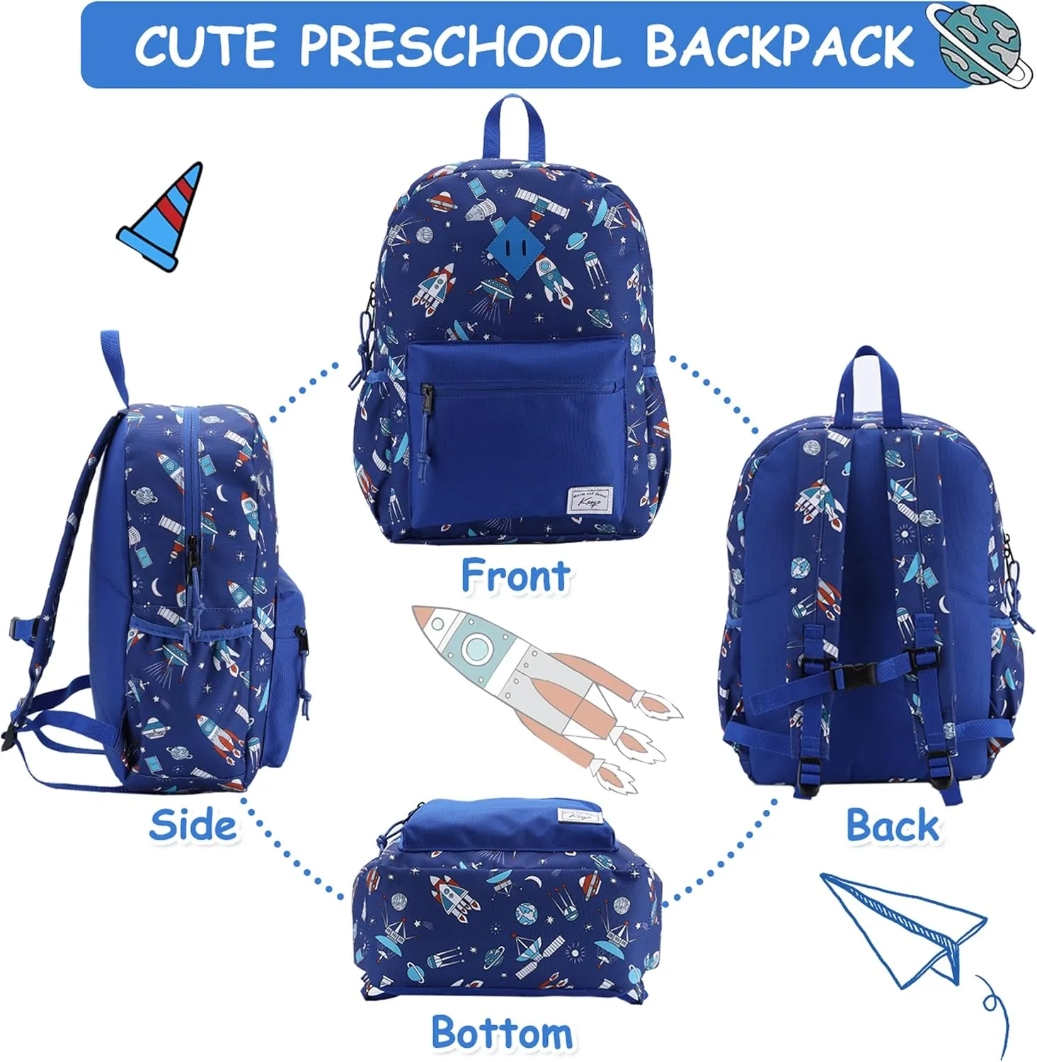 Kasqo Kids Backpack, Water Resistant Lightweight Preschool Toddler Bookbag with Chest Strap for Boys and Girls