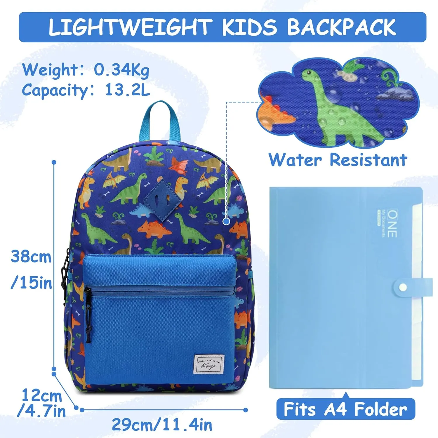 Kasqo Kids Backpack, Water Resistant Lightweight Preschool Toddler Bookbag with Chest Strap for Boys and Girls