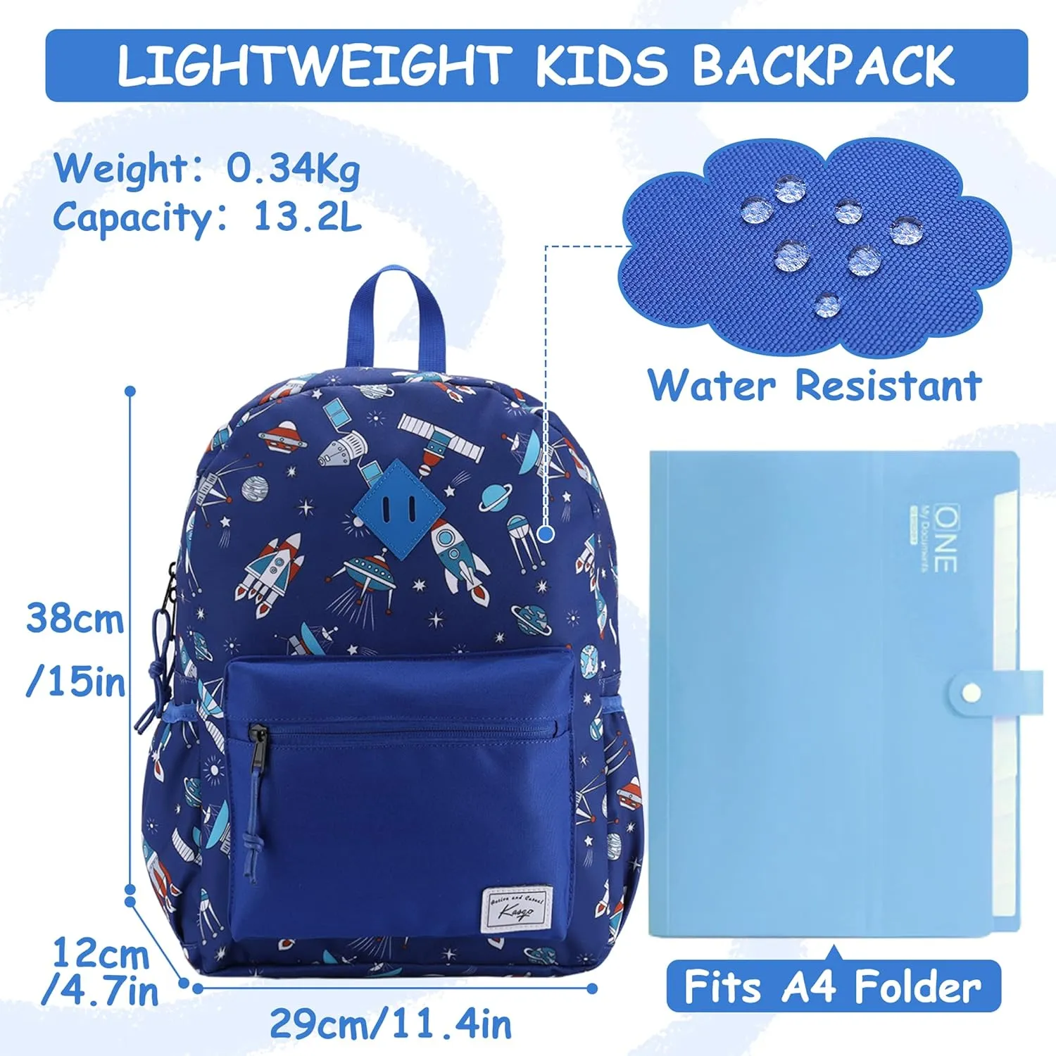 Kasqo Kids Backpack, Water Resistant Lightweight Preschool Toddler Bookbag with Chest Strap for Boys and Girls