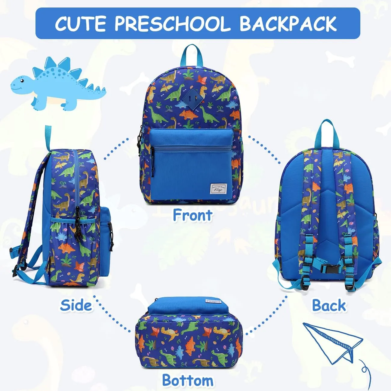 Kasqo Kids Backpack, Water Resistant Lightweight Preschool Toddler Bookbag with Chest Strap for Boys and Girls