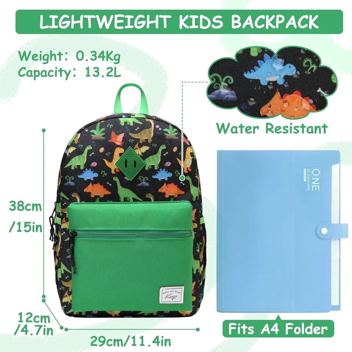Kasqo Kids Backpack, Water Resistant Lightweight Preschool Toddler Bookbag with Chest Strap for Boys and Girls