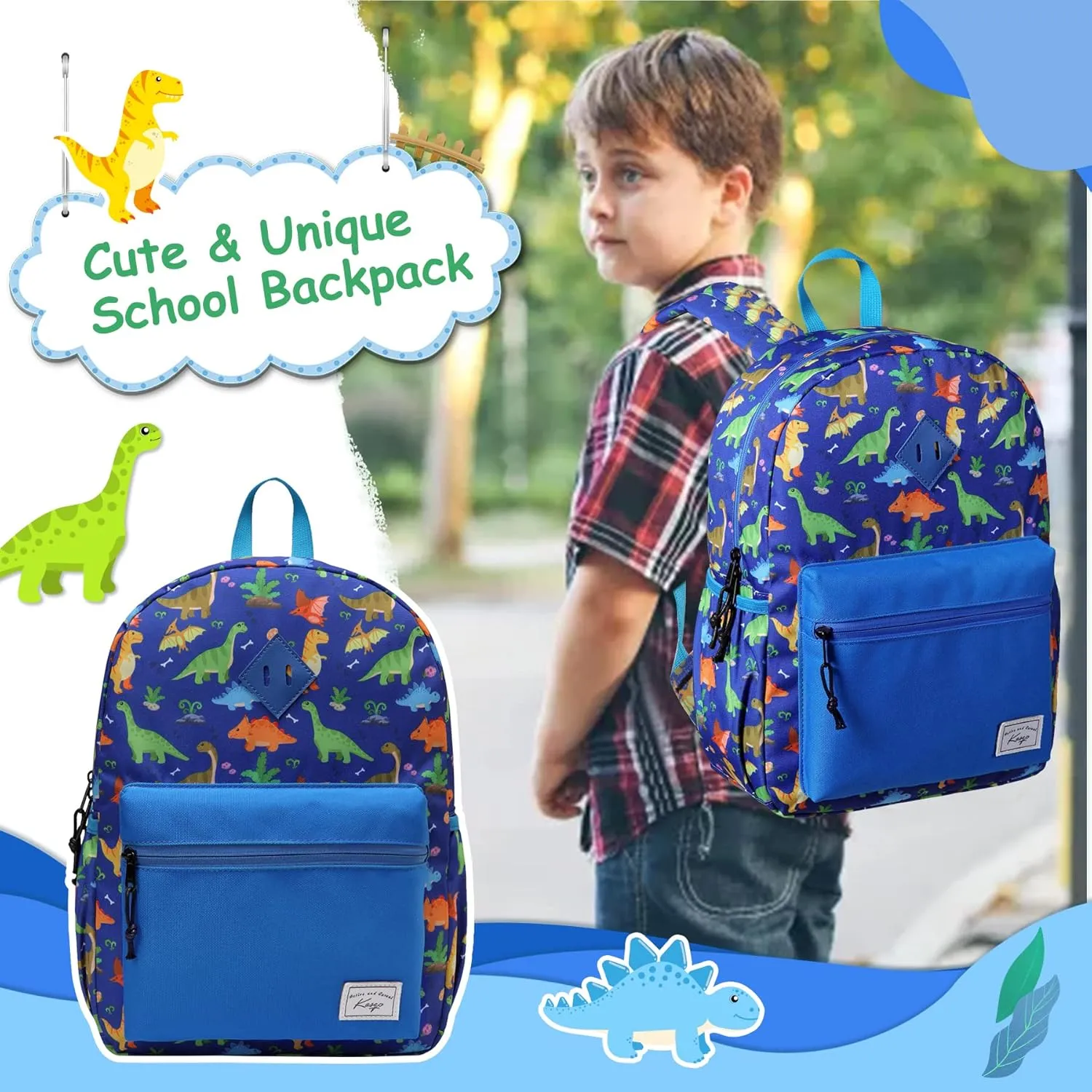 Kasqo Kids Backpack, Water Resistant Lightweight Preschool Toddler Bookbag with Chest Strap for Boys and Girls