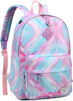 Kasqo School Backpack, 15.6 Inch Classic Lightweight Water-Resistant Backpack Bookbag Daypack for Women Teens Girls Kids College, Travel, Work, Multicolour