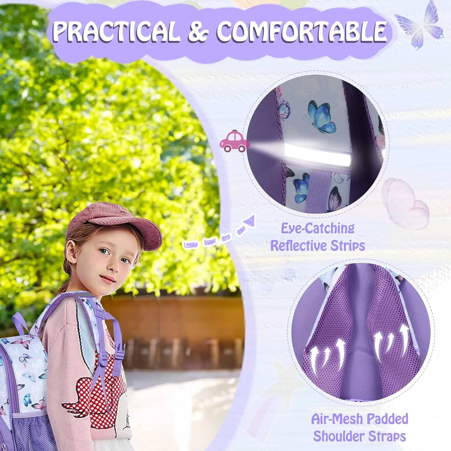 Kasqo Toddler Backpack, Water Resistant Preschool Kids Bookbag Kindergarten Daycare Schoolbag for Boys and Girls 3-6 Years,Butterfly