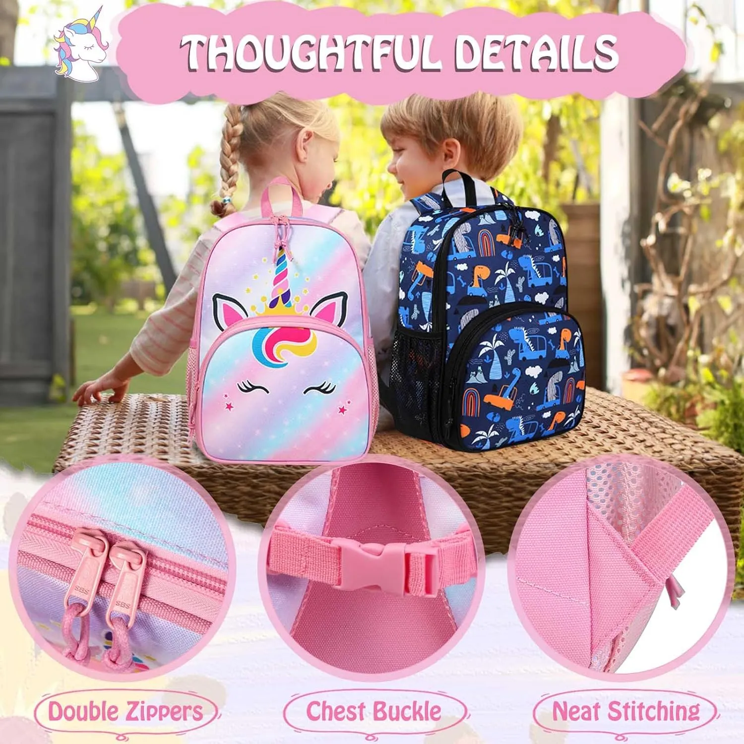 Kasqo Toddler Backpack, Water Resistant Preschool Kids Bookbag Kindergarten Daycare Schoolbag for Boys and Girls 3-6 Years,Unicorn