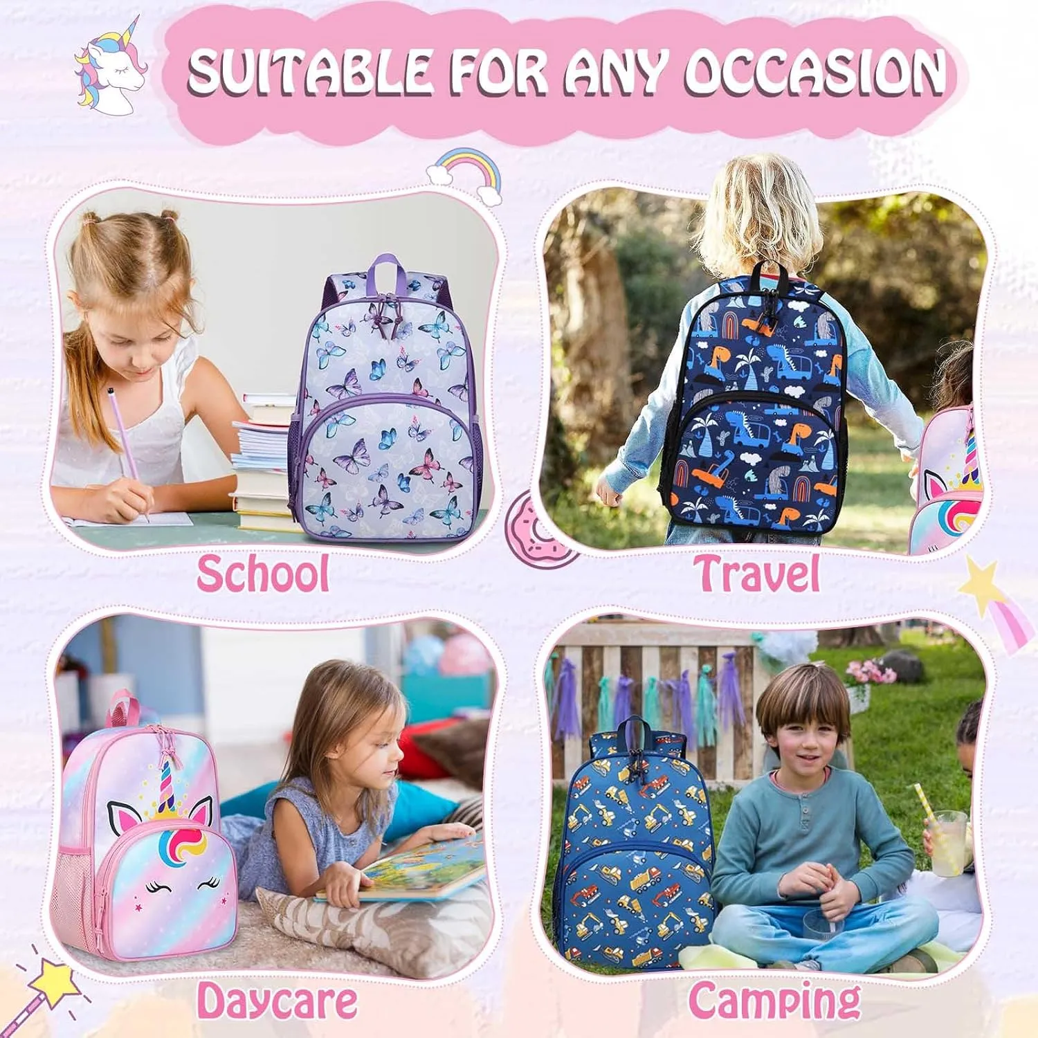 Kasqo Toddler Backpack, Water Resistant Preschool Kids Bookbag Kindergarten Daycare Schoolbag for Boys and Girls 3-6 Years,Unicorn
