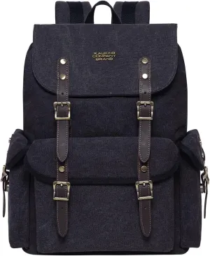 KAUKKO Vintage Casual polyster and Leather Rucksack Backpack(03-CANVAS BLACK)