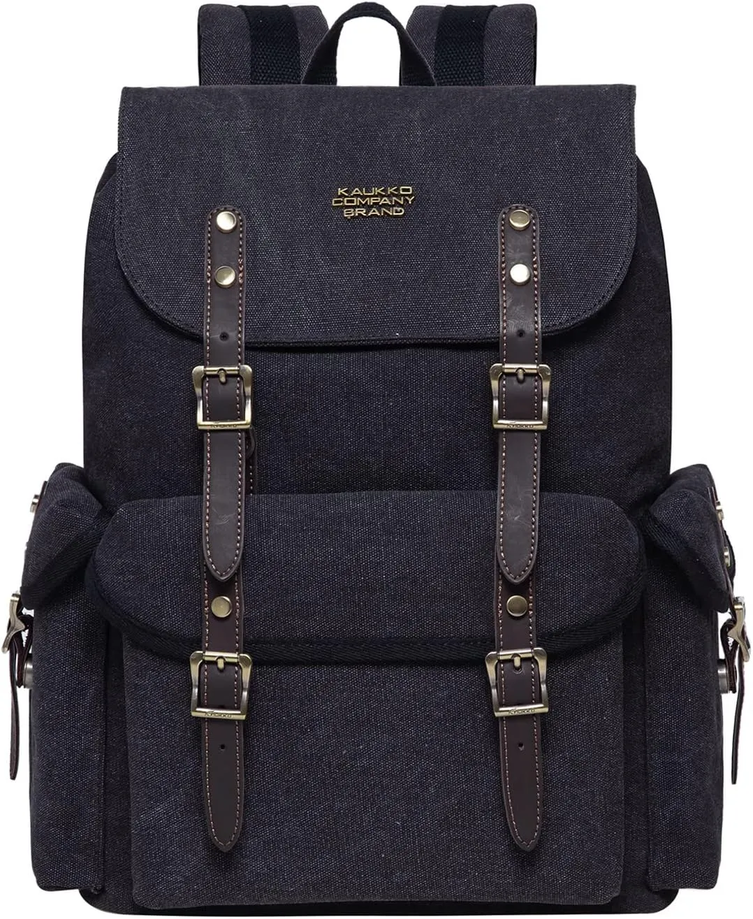 KAUKKO Vintage Casual polyster and Leather Rucksack Backpack(03-CANVAS BLACK)