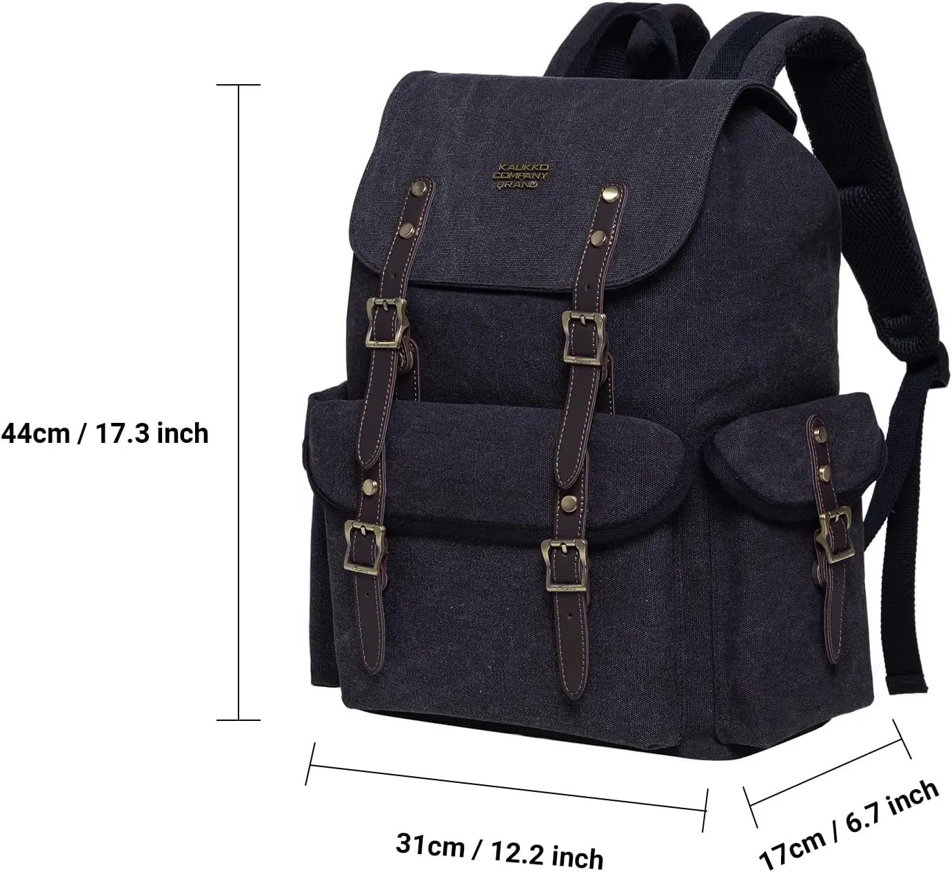 KAUKKO Vintage Casual polyster and Leather Rucksack Backpack(03-CANVAS BLACK)