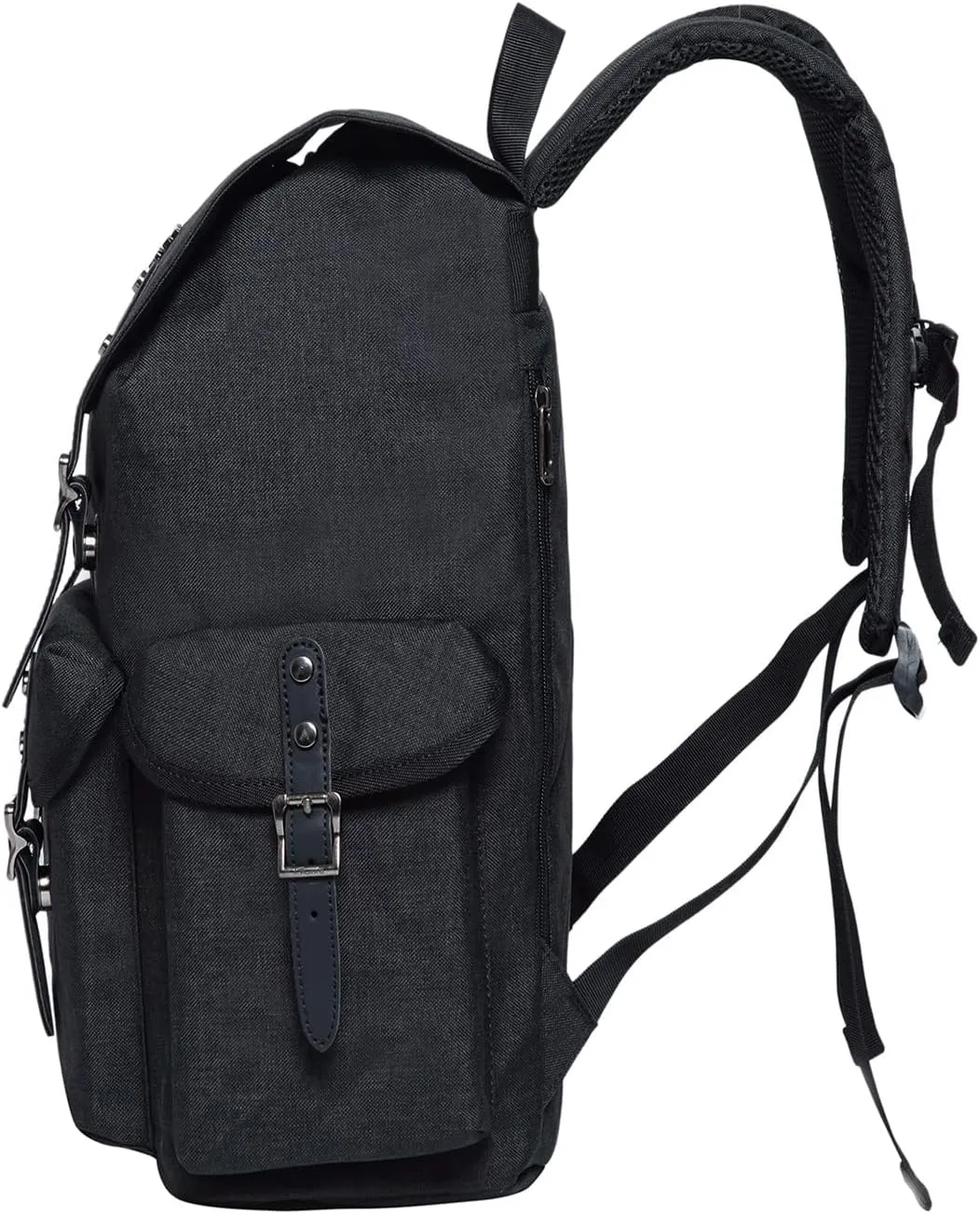 KAUKKO Vintage Casual polyster and Leather Rucksack Backpack(03-LINEN BLACK)