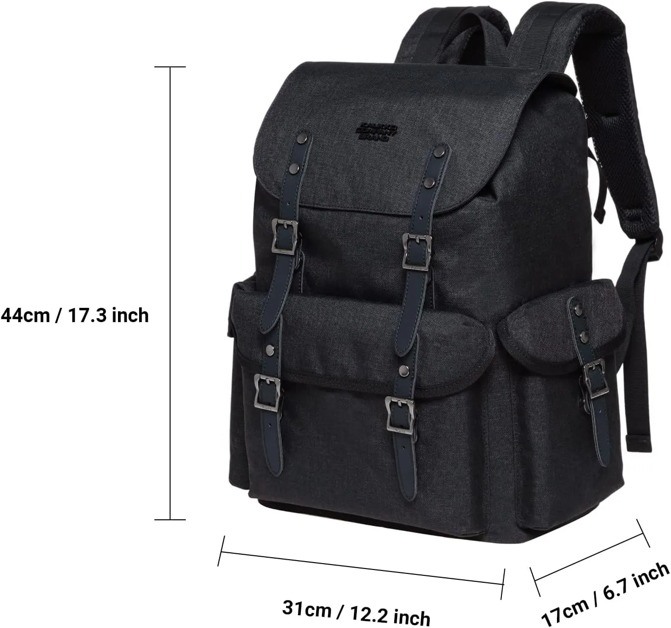 KAUKKO Vintage Casual polyster and Leather Rucksack Backpack(03-LINEN BLACK)