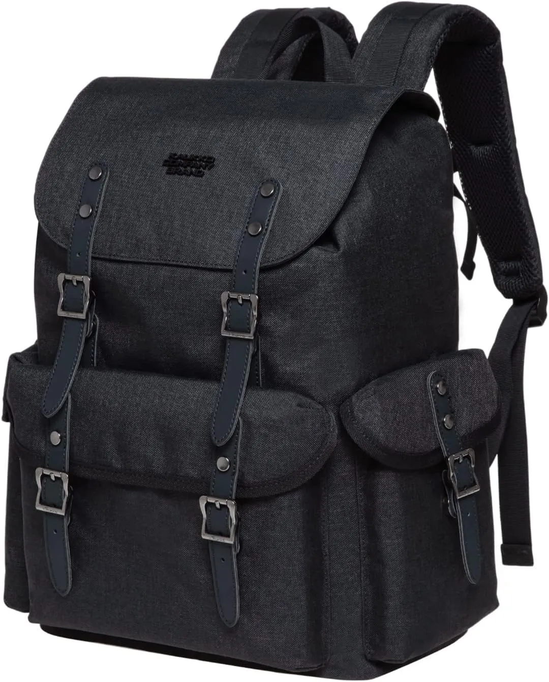 KAUKKO Vintage Casual polyster and Leather Rucksack Backpack(03-LINEN BLACK)