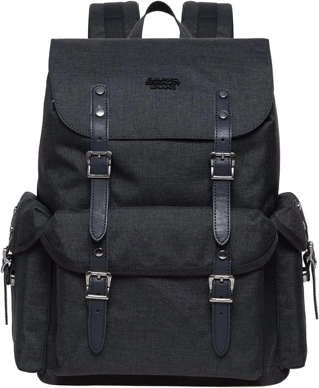 KAUKKO Vintage Casual polyster and Leather Rucksack Backpack(03-LINEN BLACK)