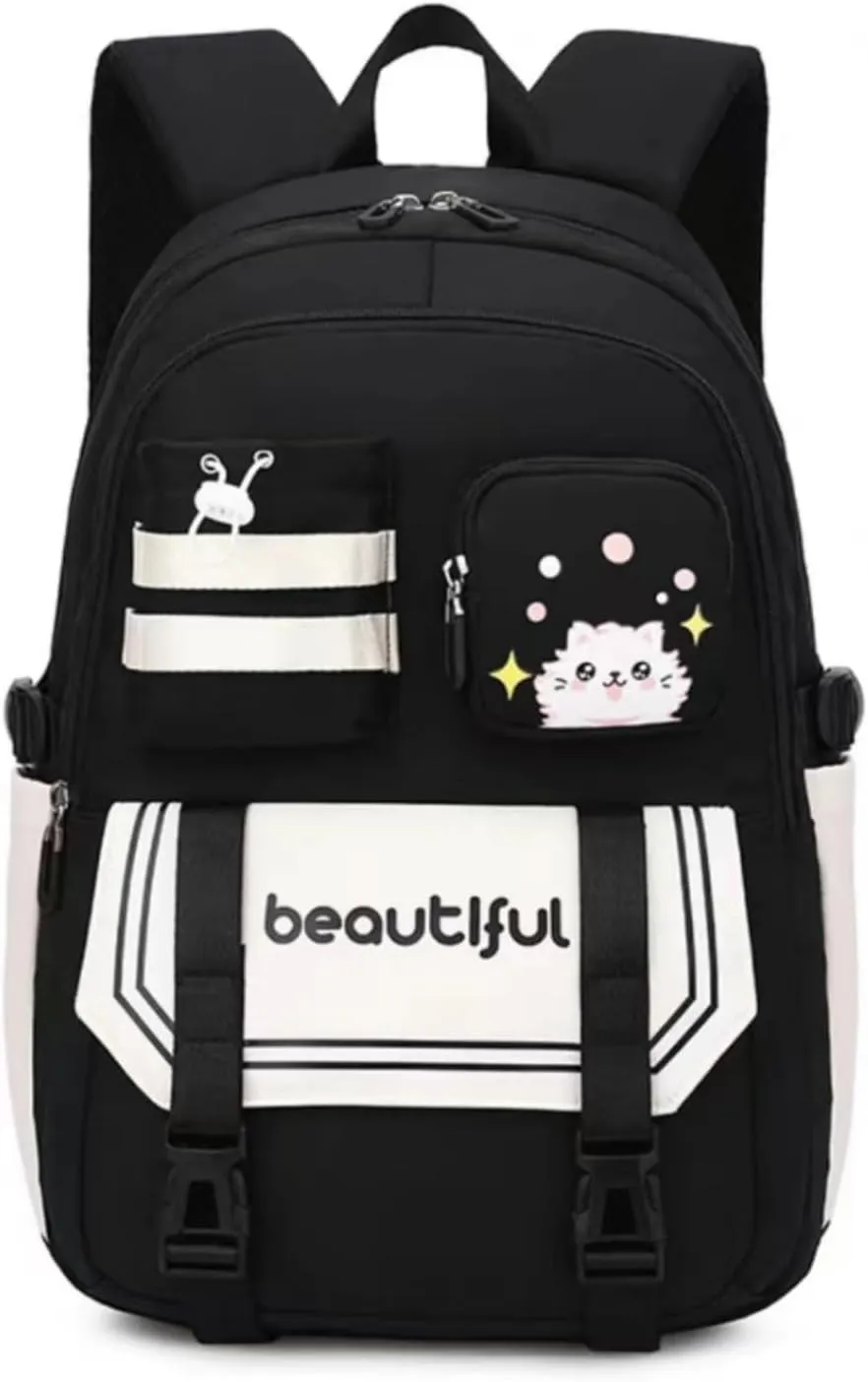 Kawaii Backpack with Cute Accessories Cute Outdoor Zipper Bag with Pendant Large Capacity